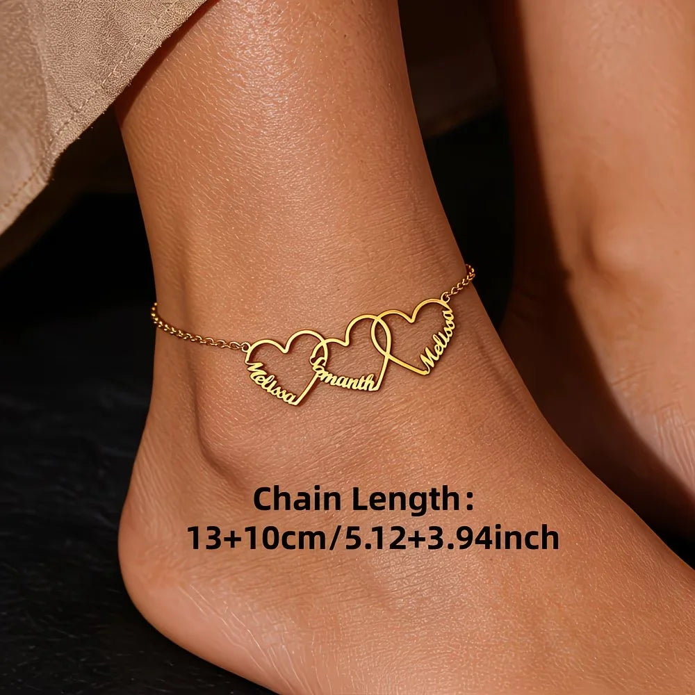 Customizable Three Heart Anklet