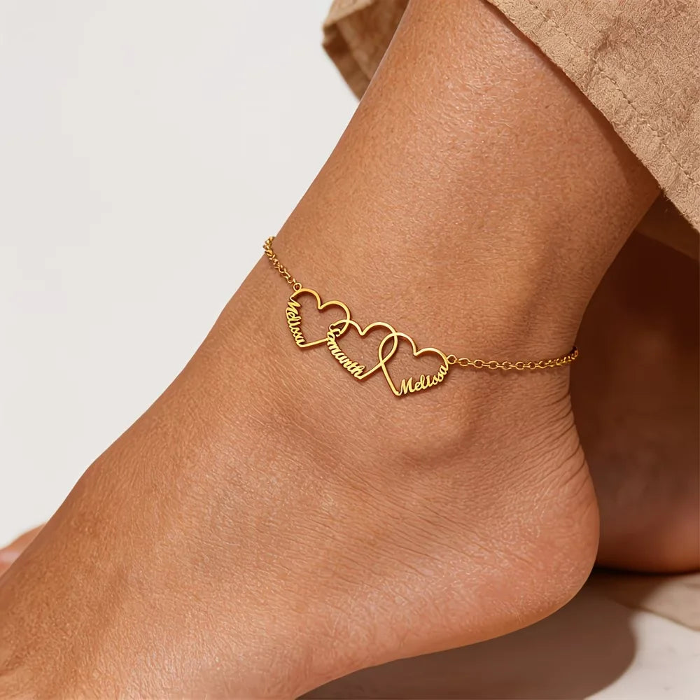 Heart Name Anklet on Foot